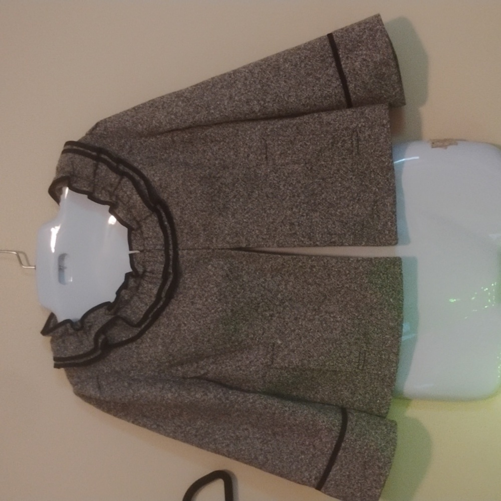 LOFT Gray Tweed Ruffle Collar Cropped Jacket